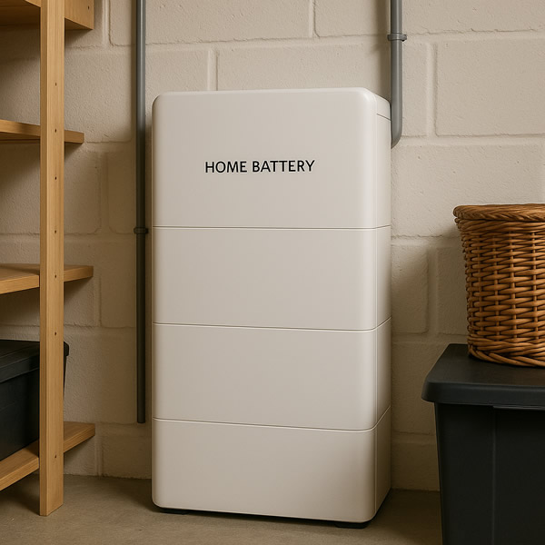 Home solar battery storage installed in a utility room