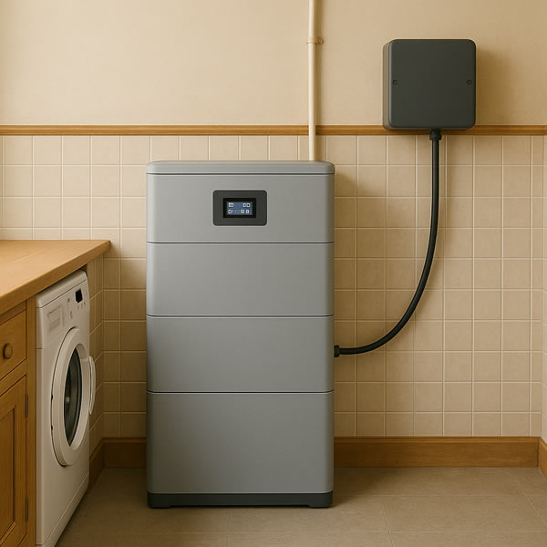 Home battery cabinet in a UK utility room