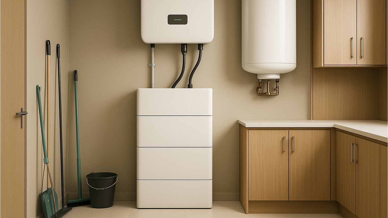 Home battery storage system installed in utility room representing solar battery options and benefits