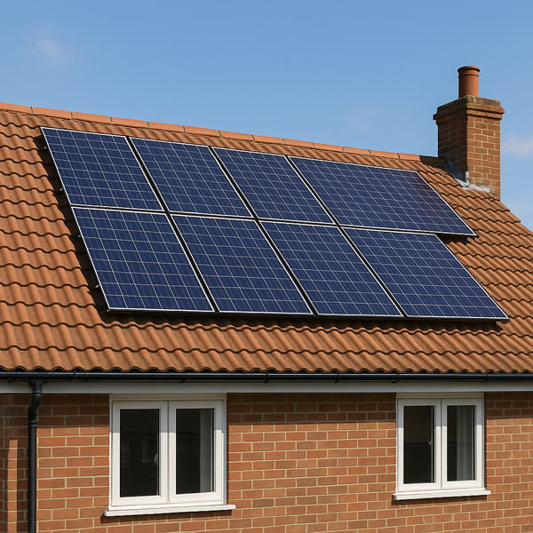 Solar panels on a UK roof, illustrating typical array sizes and mounting
